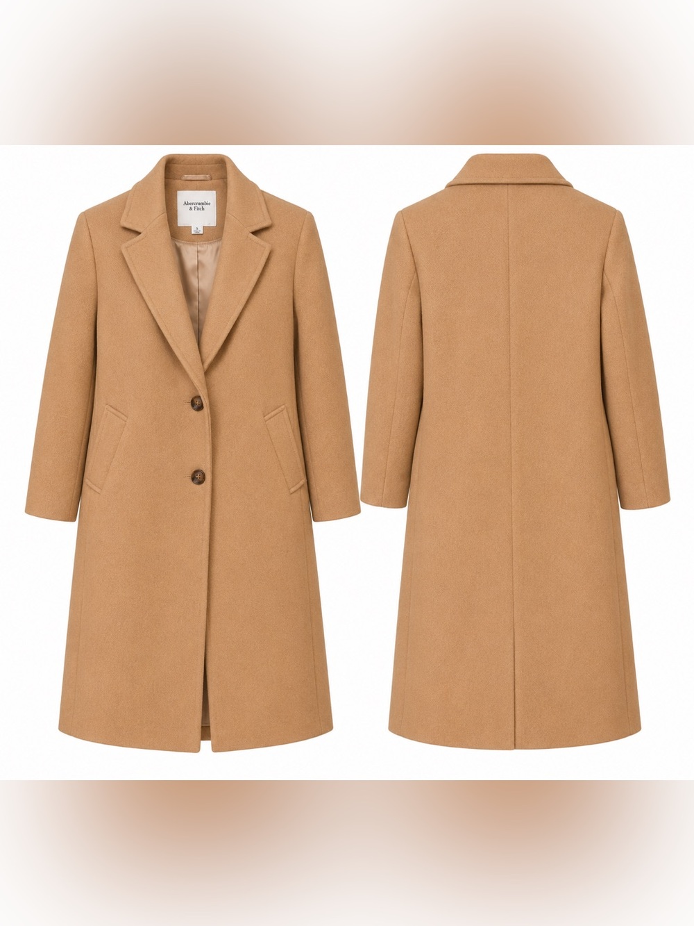 Abercrombie & Fitch Tan Wool-Blend Single-Breasted Trench Coat